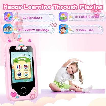 Kids Smart Phone with Dual Camera, Game & Music Player, Toddler Learning Play Toy Cell Phone, Gifts for Girls, Christmas, Birthday, Age 3-10, Light Pink