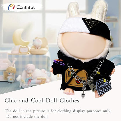 Hoodie Doll Clothes,17cm/15cm Dolls Outfit Set,Accessories for Doll,Stylish Clothes Set Dress Up (No Doll) (Black Hoodie)