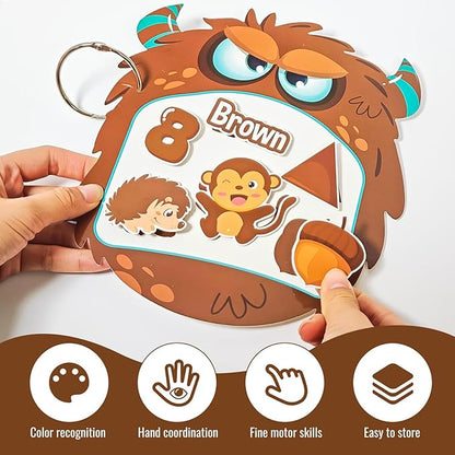 Cinrobiye 12 Sets Color Sorting Felt Board，Montessori Monster Matching Game Preschool Matching Activities for Home School Autism Activities Calm Down Gift