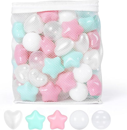 Ball Pit Balls Pack of 100 200 500 - Star and Round Set BPA Free Phthalate Free Non-Toxic Crush Proof Play Balls Soft Plastic Balls for Toddlers Baby Kids Birthday Pool Tent Party