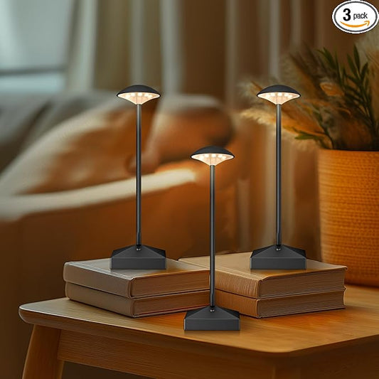3 Pack 8.26in Black Small Cordless Table Lamps Rechargeable, Battery Operated Mini Lamp, Small Lamp Touch Portable Table Lights, LED Night Light for Bedside/Dining/Bar/Outdoor (Blcak-B)