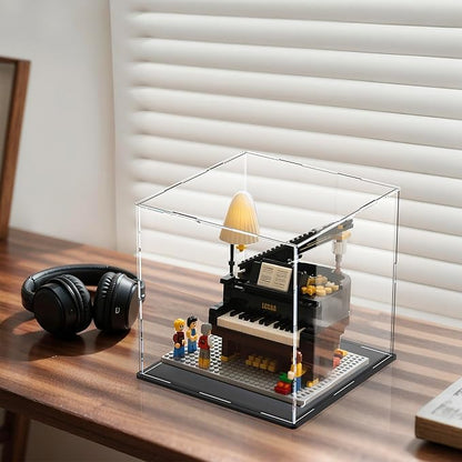 8 Inch Acrylic Case for Display, Clear Display Acrylic Box for Collectibles, Alternative Glass Case with Matt Black Stand for Display Action Figures