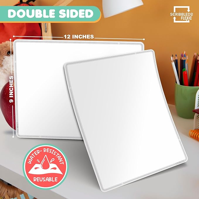 SCRIBBLEDO Small White Board Dry Erase Sheets 9”x12” for Kids Teacher Class Manipulatives Personal Mini Whiteboards Sheets Students Homeschool Supplies Small Dry Erase Boards Classroom Pack 10 Sheets