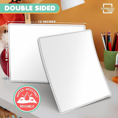 SCRIBBLEDO Small White Board Dry Erase Sheets 9”x12” for Kids Teacher Class Manipulatives Personal Mini Whiteboards Sheets Students Homeschool Supplies Small Dry Erase Boards Classroom Pack 10 Sheets