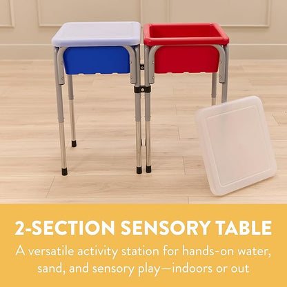 Double Sensory Table with Lids, Adjustable Table, Blue/Red