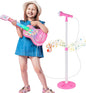 Kids Guitar and Microphone Playset, Musical Guitar Play Set with Adjustable Stand,Toy Guitar Starter Kit with 4 Strings, Electric Guitar Karaoke Toys with Music Lights for Boys Girls