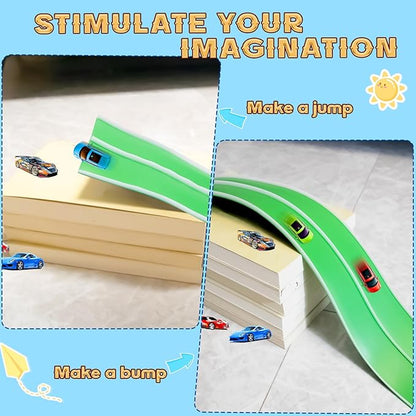 Flex Track 15 Ft Starter Set, Flexible Race Car Ramp Track for Ages 3 & Up with Suction Cups Compatible with Diecast 1/64th Cars