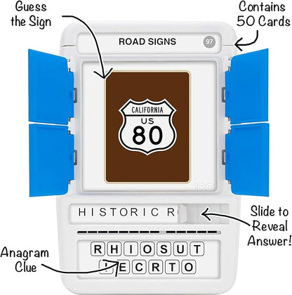 100 PICS US Road Signs Travel Game - Learn 100 Road Signs | Flash Cards with Slide Reveal Case | Card Game, Gift, Stocking Stuffer | Hours of Fun for Kids and Adults | Ages 6+