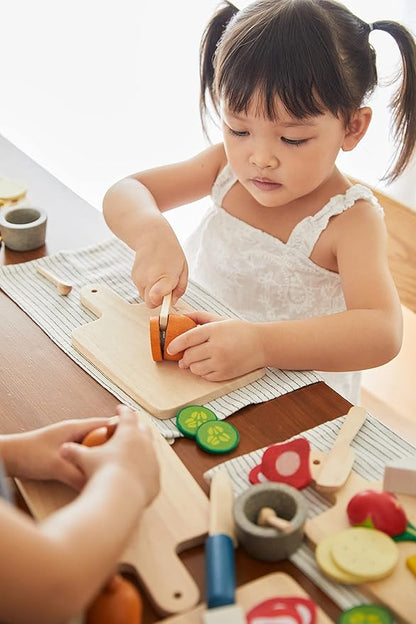 PlanToys® Wooden Pretend Cheese & Charcuterie Board Food Toy for Kids | Includes Cheese, Sausage, Crackers, Grapes, Knife & Board | Montessori Role Play Kitchen Toy for Imaginative Learning