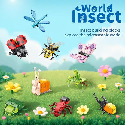 Insect Collection Mini Building Sets,Party Favors for Kids 9 Pack Insect Bug Blocks Toy,Christmas, Birthday Party Gifts for Boys and Girls(972PCS)