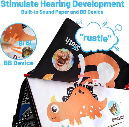 Baby Mirror Toys for Tummy Time, Newborn Infant 0 3 4 6 12 Months Old Boy, Girl Gift. Brain Developmental Montessori Sensory High Contrast Crinkle Book w Safe Mirror for Floor, Crib, Car, Bouncer