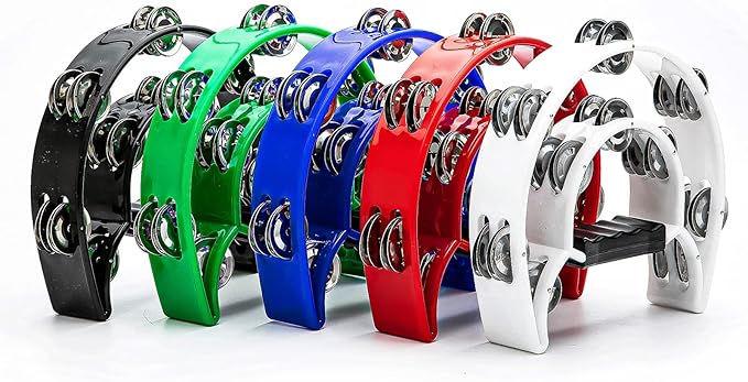 Musfunny Tambourine Double Row Metal Jingles Hand Held Percussion Tambourines Half-Moon Musical Instrument for Adults, Church, KTV, Party (Blue)
