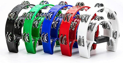 Musfunny Tambourine Double Row Metal Jingles Hand Held Percussion Tambourines Half-Moon Musical Instrument for Adults, Church, KTV, Party (Blue)