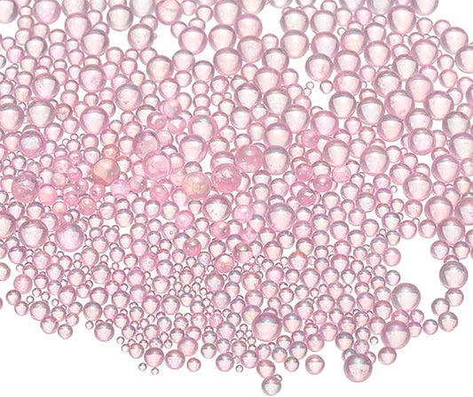 Iridescent Glass Tiny Bubble Beads, 0.4-3mm 10g No Hole Micro Mini Round Light Pink Water Droplets Beads - Applications: for Resin Filler, Nail Art, Dollhouse Bath Tub