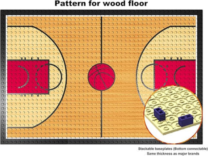 Building Blocks Toy - Basketball Court Baseplates and Sets of 2 Basketball Hoop Basketball Goal Building Bricks for Basketball Game - Compatible with Major Brands (Basketball Playset/Red)