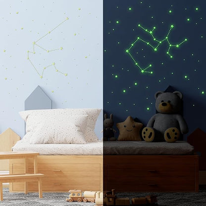 Glow in The Dark Stickers for Ceiling,447PCS Lasting and Bright Glow Stars,3D Glowing Star,Luminous Moon and Stars Decor,Decals for Kids Room.Party Birthday Gift.Green