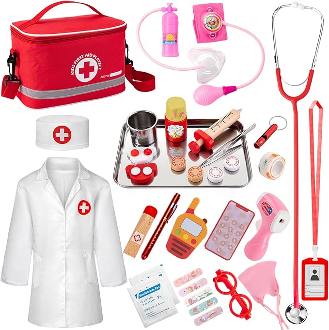 Doctor Kit for Kids, 34 Pcs Kids Doctor Playset Kit for Toddlers 3-5 with Medical Storage Bag & Real Stethoscope, Fun Role Playing Game, Doctor Play for Toddlers Kids Boys Girls Ages 3+