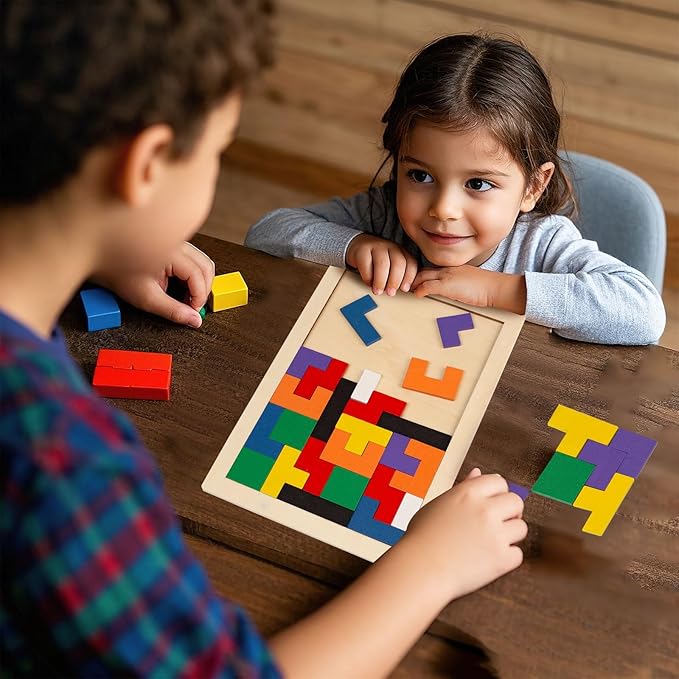 3 otters Wooden Blocks Puzzle 2 Set Russian Brain Teaser Tangram Intelligence Toys STEM Montessori Educational Gift for Kids Stocking Stuffers