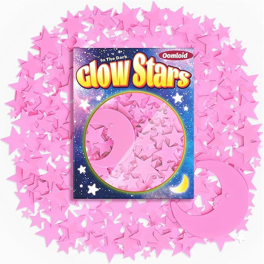201 Pcs Glow in The Dark Stars Stickers for Ceiling, Toddler Stocking Stuffers Wall Room Decor Gifts, Luminous 3D Glowing Stars Easter Basket Stuffers for Kids Boys Girls - Pink