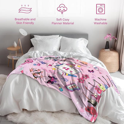 Music Fans Blanket, Flannel Purple Blanket, Singer Gifts for Sofa Bedding Music Fans Party, Singer Throw Beding 50"*60"