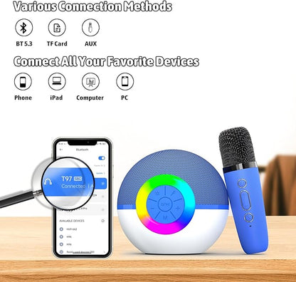 Karaoke Microphone Machine Toys for Kids Adults, Mini Portable Bluetooth Speaker with 2 Wireless Mics, Christmas Birthday Gifts for Boys Girls Ages 3 4 5 6 7 8 9 10 11 12+ Year (Blue)