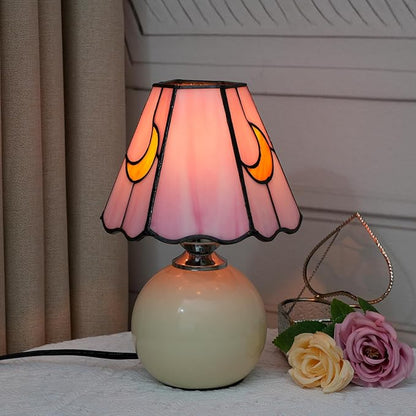 Mushroom Lamp Tiffany Stained Glass Moon lamp Cute Small Bedside Table Lamps for Living Room Home Decor,Girls Women Birthday Christmas Thanksgiving Day Gift,Pink