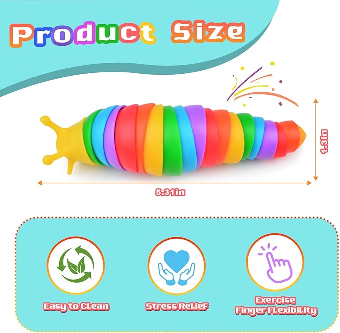 Cevioce 12 Pcs Toddler Party Favors for Kids 8-12 Fidget Toys Slug for Students Treasure Box Toys for Classroom Prizes Toddler Christmas Stocking Stuffers Gifts for Kids