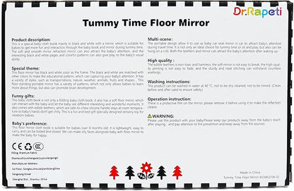 Dr.Rapeti Tummy Time Floor Mirror for Baby Infant Toddler Kids Black and White High Contrast Baby Toy with Teethers Floor Activity Toy Washable Non-Toxic