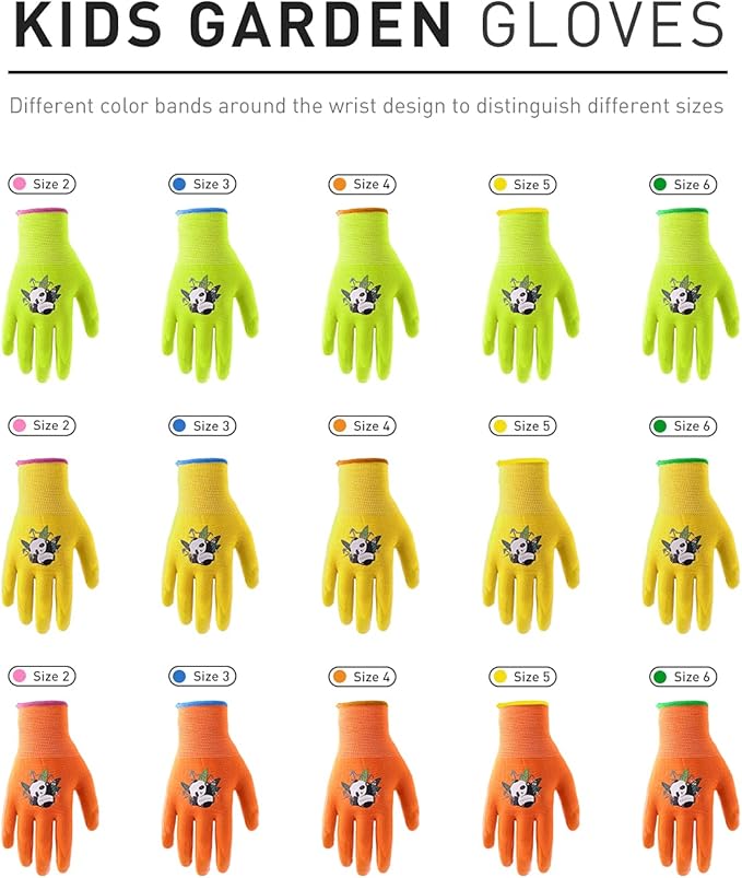 HANDLANDY 2 Pairs Kids Gardening Gloves, Toddler Children Garden Yard Work Outdoor Playing Gloves, Rubber Coating, for Girls Boys Youth (Size XXL, Yellow)
