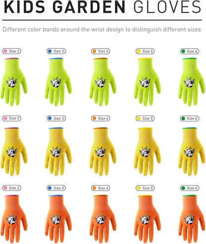 HANDLANDY 2 Pairs Kids Gardening Gloves, Toddler Children Garden Yard Work Outdoor Playing Gloves, Rubber Coating, for Girls Boys Youth (Size M, Yellow)
