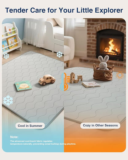 Baby Play Mat for Floor,59x71 Playpen Mat,Soft Crawling Playmate for Tummy Time and Travel,Washable&Easy Storage,Non-Slip Foam Floor Mats for Toddlers' and Infants' Play or Relax(Grey)