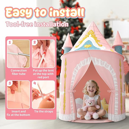 Skirfy Kids Play Tent for Girls Toddler Indoor Princess Tents for Kids Ages 4-8 Large Outdoor Playhouse Castle for Girl Boys 3-5 4-6 Birthday Thanksgiving