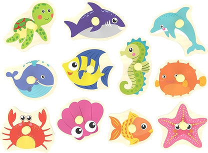 Wooden Peg Puzzle, Sea Creature Chunky Baby Puzzles, Colorful Wood Shape Puzzle Peg Board, Animal Knob Puzzles for Educational Toddlers 18 Months and Up, 11 Pieces