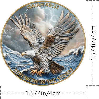 Inspirational Eagle Challenge Coin with Isaiah 40:31 Bible Verse - Motivational Military & First Responder Gift, Christian Faith Keepsake, Storm Survival Symbol