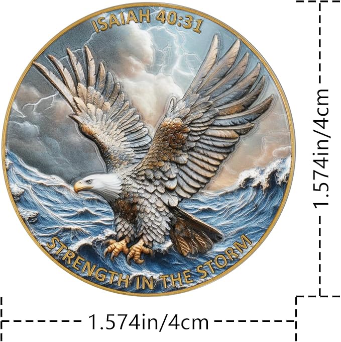 Eagle & Isaiah 40:31 Challenge Coin - Inspirational Christian Prayer Coin - Strength in The Storm - Pocket Gift with Clear Case(Pack of 5)