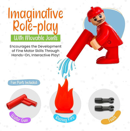 FUNERICA Toy Figures & Playsets - Firefighter, Police Officer, Construction Worker, with Parts - Play People Figures for Toddlers & Kids - Little People Toy Figurines