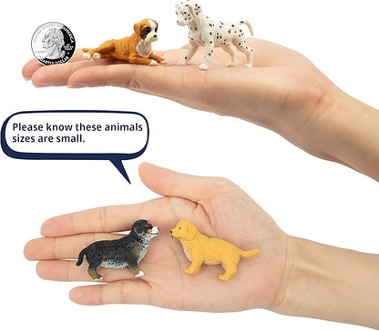 Toymany 12PCS Mini Dog Figurines Playset, Realistic Detailed Plastic Puppy Figures, Hand Painted Emulational Tiny Dogs Animals Toy Set, Cake Toppers Christmas Birthday Gift for Kids Toddlers