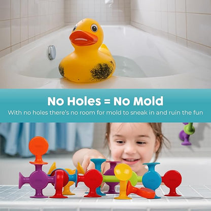 BUNMO Bath Toys Suction - Connect, Build, Create - Bath Toys - Hours of Fun & Creativity - Fine Motor Skills - Stimulating Sensory Toys - Non-Mouthable Toy 3+ - Smooth 24 Pack