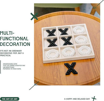 GENMOUS Wooden Tic Tac Toe Game Board for Seniors Family Indoor Game, 10.6 Inch White Rustic Giant Tic Tac Toe Coffee Table Decor, Tic Tac Toe Board Game Fun for Family Travel Outdoor Room Decor