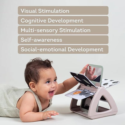 Taf Toys Black & White Rattling Spinning Book High Contrast Newborn Baby Toy 0-6 6-12 Months with Mirror for Visual Stimulation, Tummy Time & Early Cognitive Development, Montessori Learning Activity