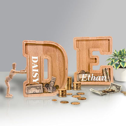 Wooden Letter Piggy Bank for Kids Larger Letter Piggy Bank for Boys and Girls Personalized Piggy Bank Initial Coin Bank Wood Kids Money Bank for Birthday and Festival