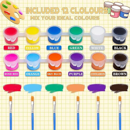 30 Pack Mini Acrylic Paint Set,12 Color Acrylic Paint Strips with 60Pcs Painting Brushes for Kids&Adults, 420 PCS Kids Paint Set Container Strips Storage for Home Classroom Party Favors Birthday Gifts