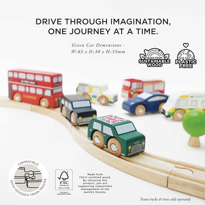 Le Toy Van London Car Set Premium Wooden Toys for Kids Ages 3 Years & Up (TV267), 7-pk
