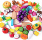 iPlay, iLearn Wooden Play Food Toy, Kids Wood Cutting Magnetic Fruit Vegetables, Toddler Cooking Pretend Play Kitchen Food Set, Montessori Educational Birthday Gift for Age 3 4 5 6 7 Year Old Girl Boy