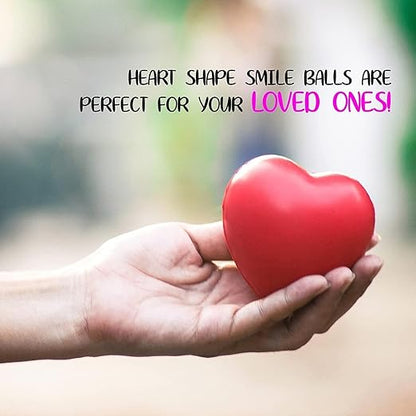 Neliblu Set of 12 Heart Stress Balls - 3-Inch Valentines Stress Balls - Red Squishy Heart Foam Balls - Smiley Face Heart Shaped Stress Balls for Adults - Fun Party Favors and Gifts for Kids