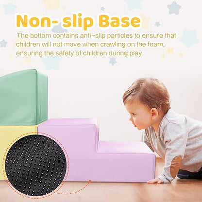 Foam Climbing Blocks for Toddler: with 4-Piece PU Leather Climbing Toys and a Ball Pit - Foam Ball Pit for Toddlers - Climbing Toys Indoor for Kids Crawling (Yellow Climbing Blocks)