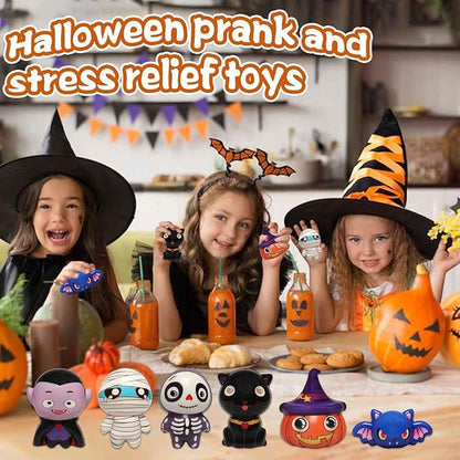 New 6 Packs-Halloween Squishies Toys Slow Rising, Gift Box Includes Pumpkin, Vampire,Black Cat,Mummy,Human Skeleton, Bat, Halloween Soft Stress Relief Toys for Girls,Boys,Kids Party(6pcs-4)