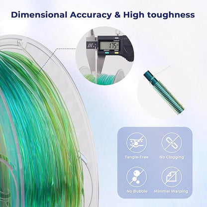 AMOLEN TPU 3D Printer Filament, Transparent Multicolor Rainbow TPU 1.75mm, Color Change Flexible Soft TPU 3D Printing Filament Supports High Speed, 1kg Spool(2.2lbs), Blue Green Orange