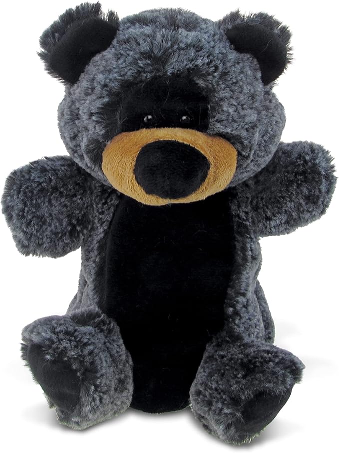 DolliBu Black Bear Stuffed Animal Hand Puppet - Super Soft Wildlife Animal Plush Toys for Kids and Adults, Cute Black Stuffed Bear Hand Toy Plush for Puppet Shows, Storytelling, or Educational Play
