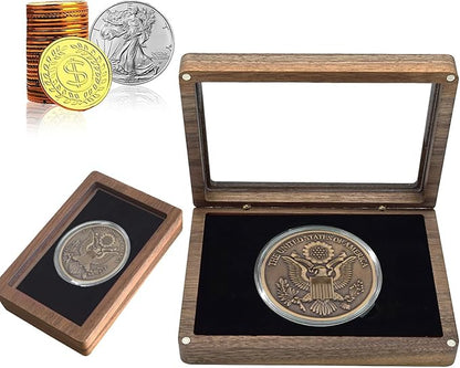 Challenge Coin Display Case Silver Dollar Coin Holder 2.3-2.5" in Single Coin Display Case Wood Coins Storage Box Coin Cases for Collectors